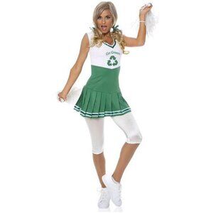 Cheerleader costume medium “”Go Green”/Pom Poms / stretchy undershorts/junior